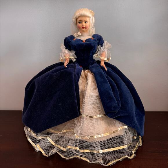 Antique Victorian Doll, Hand Painted Porcelain Face & Velvet Gown - Picture 2 of 10